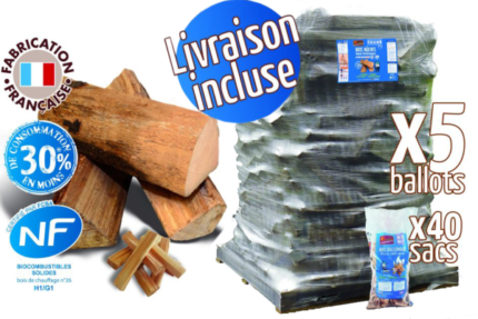 Bûches 25 cm 3.78m³ 6.30 stères + 16 sacs bois d’allumage